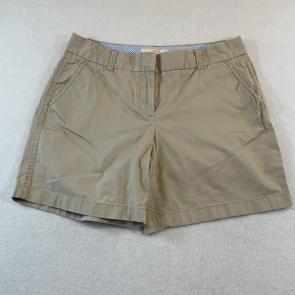 J Crew Chino Broken In Shorts Womens 6 Tan Khaki Flat Front Pockets Cotton